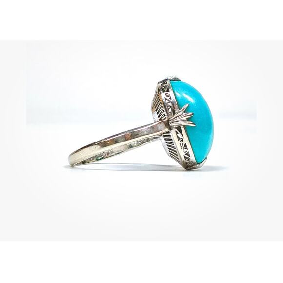 Turquoise 14K White Gold Ring*BEAUTIFUL Statement Ring*Size 6 5/8 - Picture 2 of 6